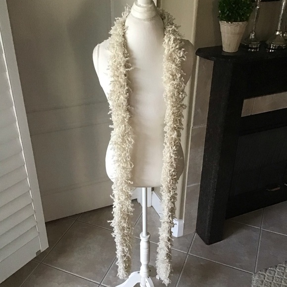 Eyelash Yarn Ivory Scarf Boa LONG 4x90” Maxi Boho Hippie Fringe Rockstar Style - Picture 13 of 14